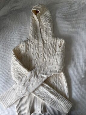 Brandy Melville Cream Cable Knit Hooded Cardigan